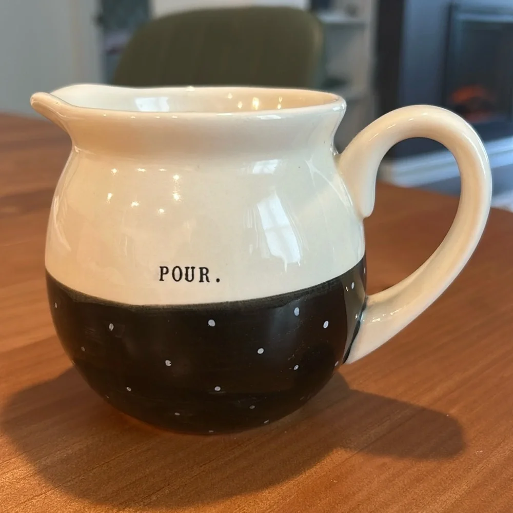 Rae Dunn POUR Black & Cream Polka Dot Creamer. Rare.